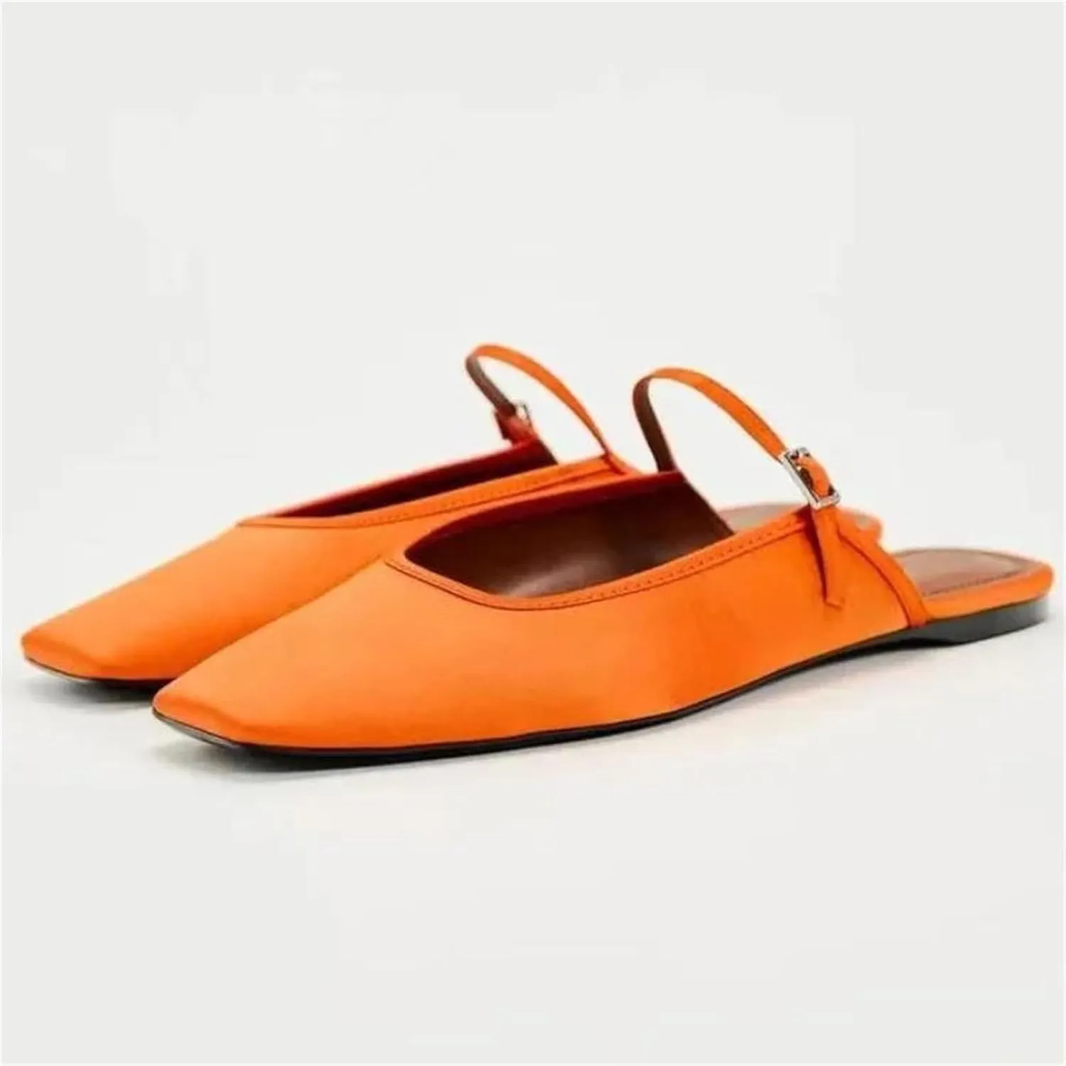 Women's Square Toe Slingbacks, Satin Buckle Breathable Chic Mules