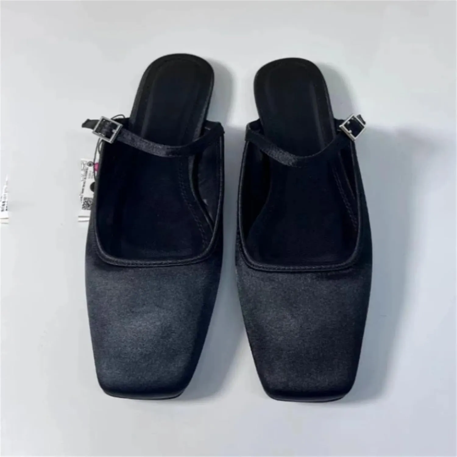 Women's Square Toe Slingbacks, Satin Buckle Breathable Chic Mules