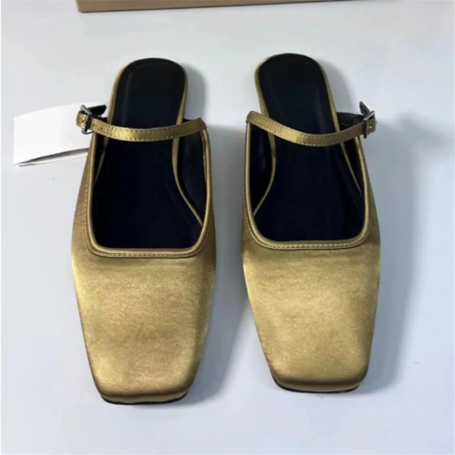 Women's Square Toe Slingbacks, Satin Buckle Breathable Chic Mules