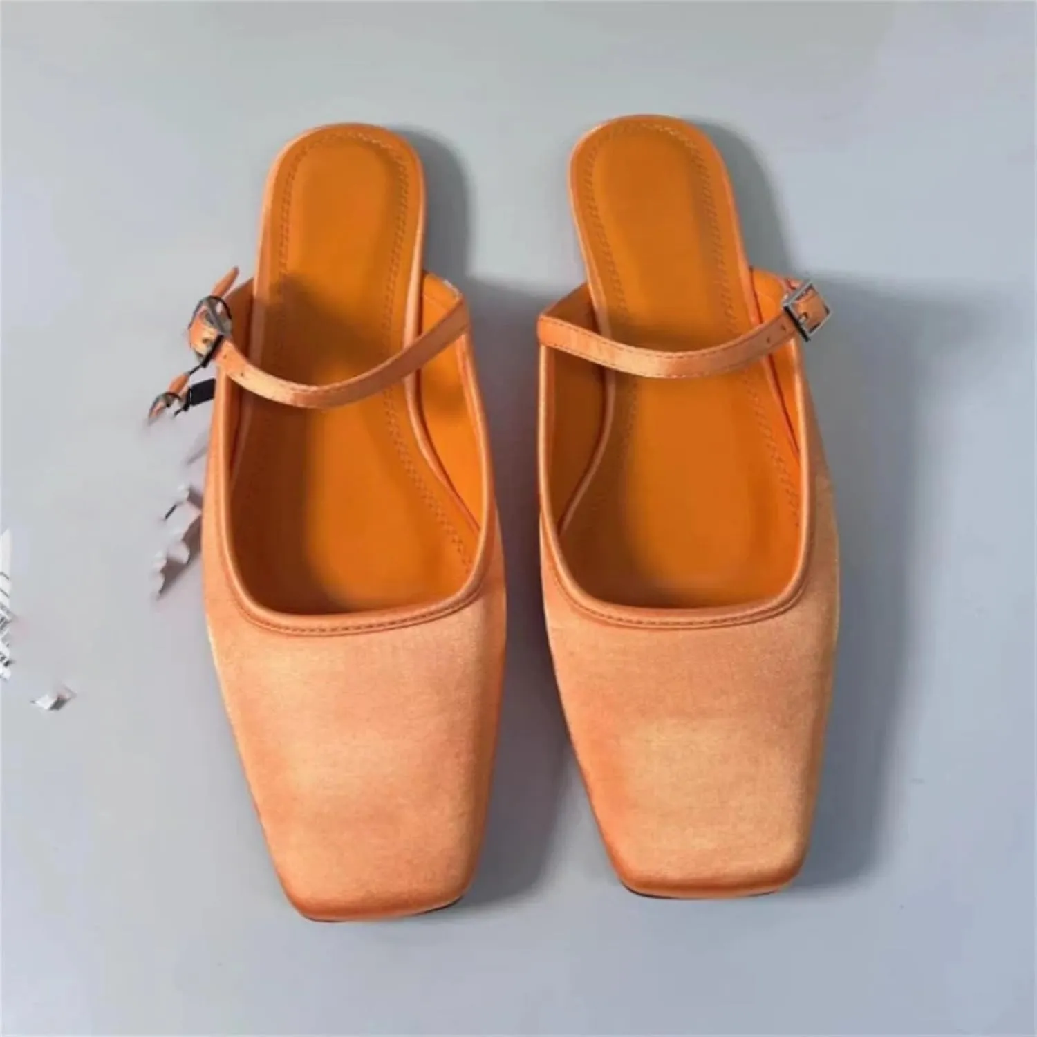 Women's Square Toe Slingbacks, Satin Buckle Breathable Chic Mules