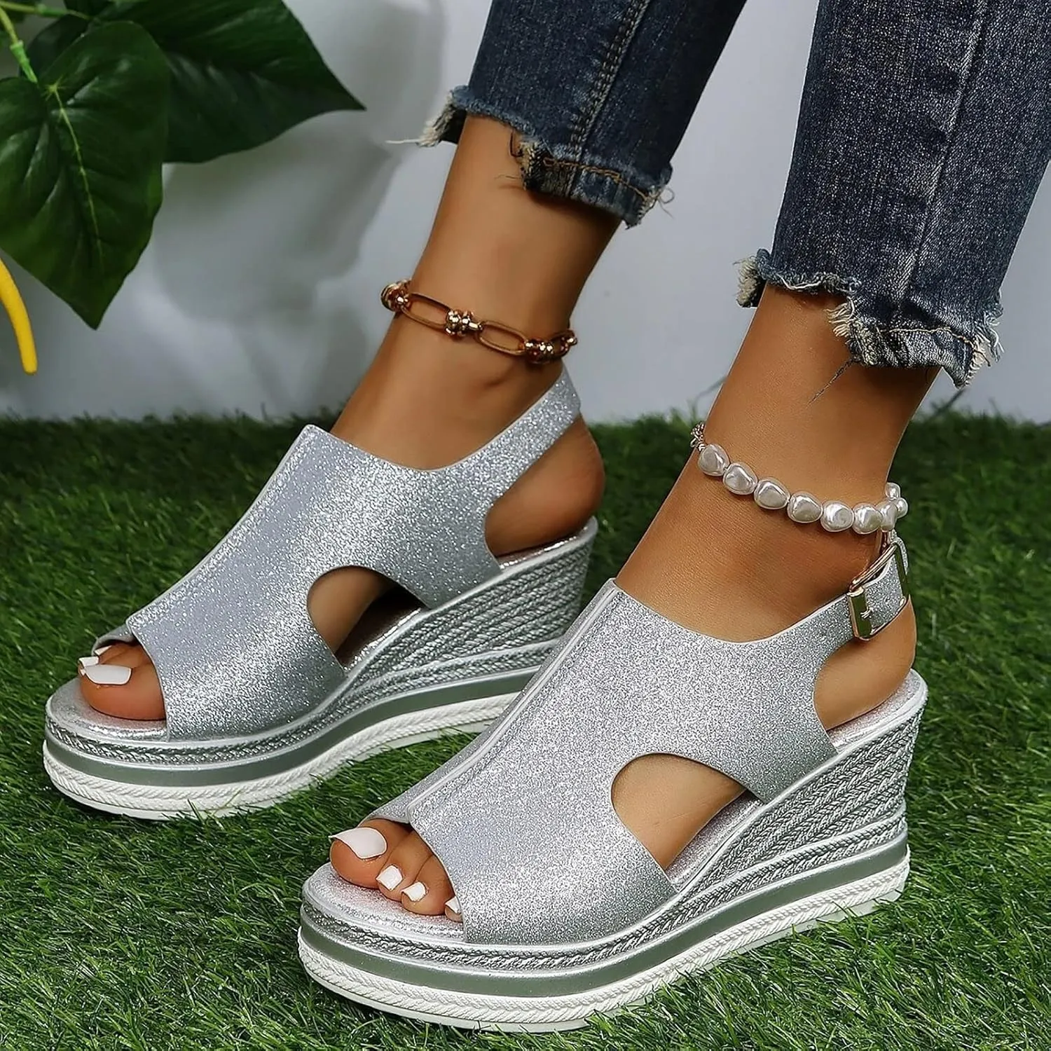 Womens Summer Wedge Sandals Summer Comfortable Dress Wedges Sandal Orthopedic Sandals with Arch Support