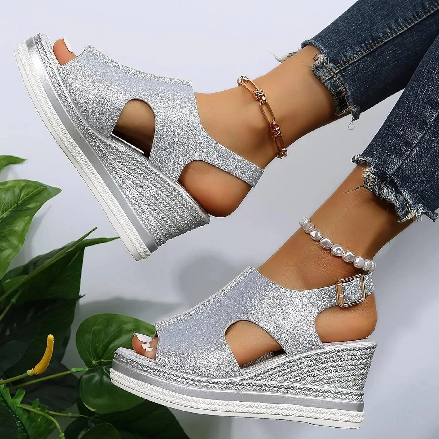 Womens Summer Wedge Sandals Summer Comfortable Dress Wedges Sandal Orthopedic Sandals with Arch Support