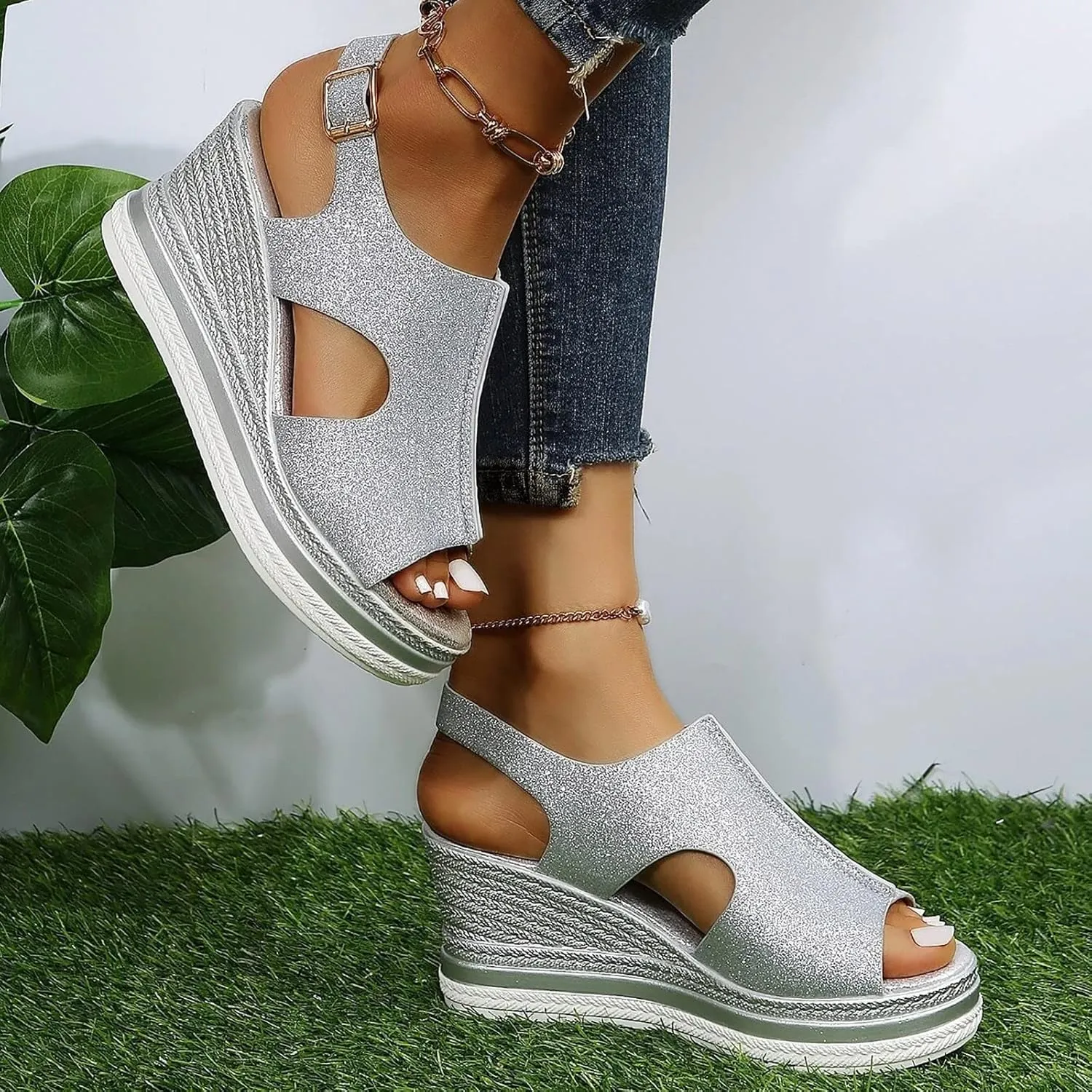 Womens Summer Wedge Sandals Summer Comfortable Dress Wedges Sandal Orthopedic Sandals with Arch Support