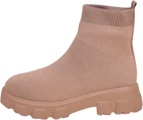 Women's Thick Bottom Boots Ankle Boots Thick Soles Round Toe Non Slip Solid Color Fly Woven Mesh Knit Flat