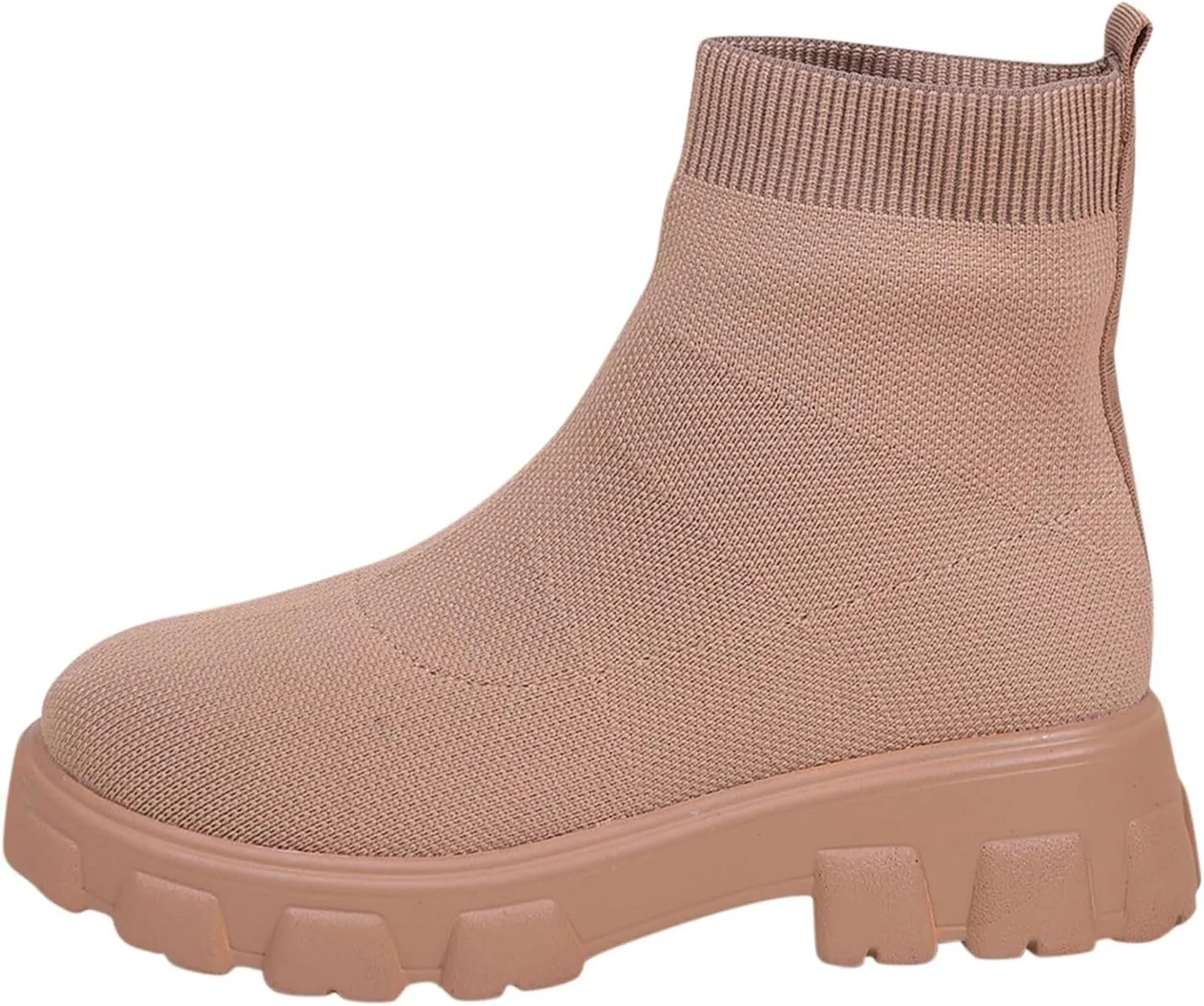Women's Thick Bottom Boots Ankle Boots Thick Soles Round Toe Non Slip Solid Color Fly Woven Mesh Knit Flat