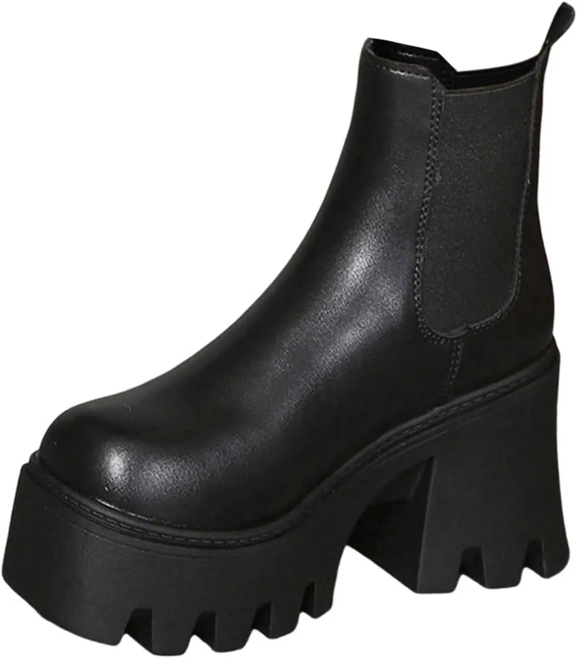 Women's Walking Boots Solid Leather Face Thick High Heel Thick Sole Short Boots Lug Sole Women Western Boots Wide Calf