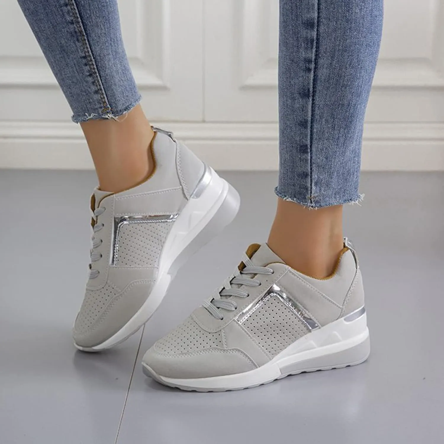 Womens Walking Shoes Thick Sole Fashion Breathable Sneakers Comfortable Slip On Casual Platform Sneakers for Women