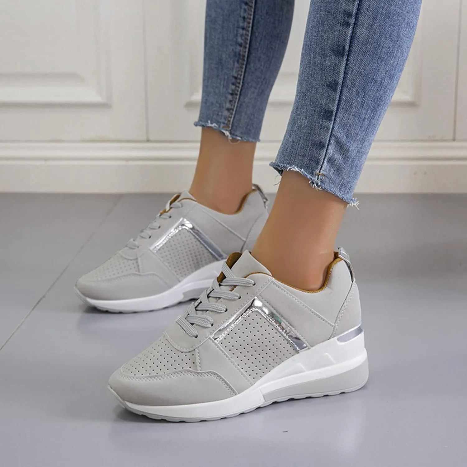 Womens Walking Shoes Thick Sole Fashion Breathable Sneakers Comfortable Slip On Casual Platform Sneakers for Women