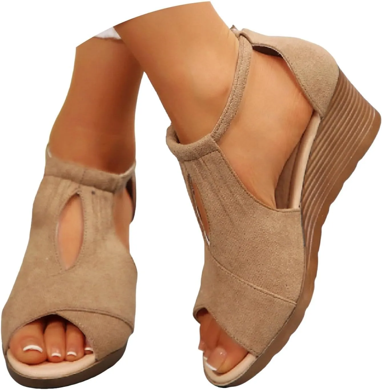 Womens Wedge Sandal Wide Width Open Toe Buckle Ankle Strap Espadrilles Flatform Wedge Casual Sandal Beach Vacation Shoes