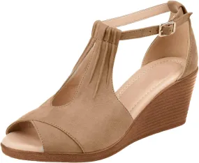 Womens Wedge Sandal Wide Width Open Toe Buckle Ankle Strap Espadrilles Flatform Wedge Casual Sandal Beach Vacation Shoes