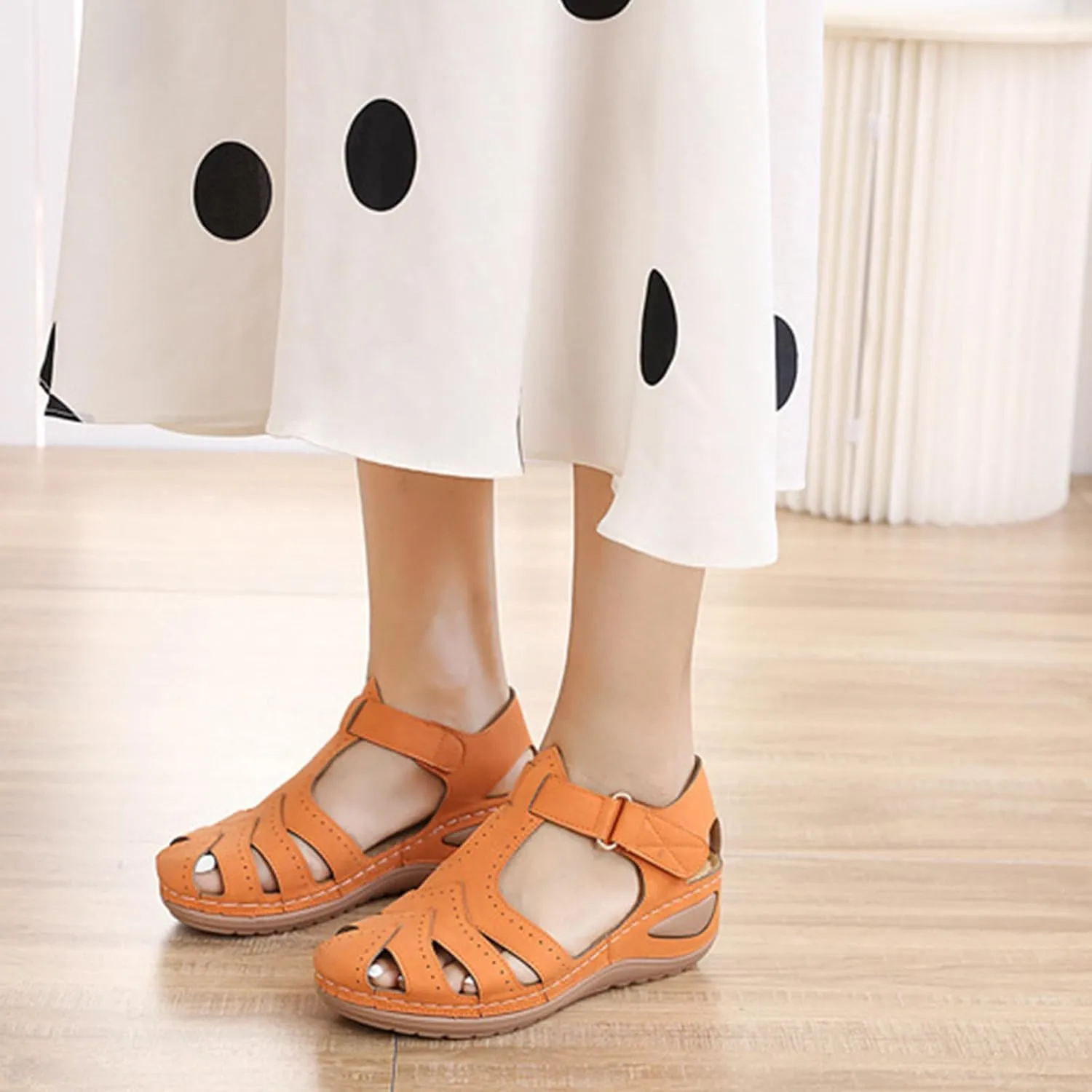 Womens Wedge Sandals Comfortable Closed Toe Wedge Platform Sandals Casual Bohemia Gladiator Outdoor Wedges ollow Out Orthopedic Shoes