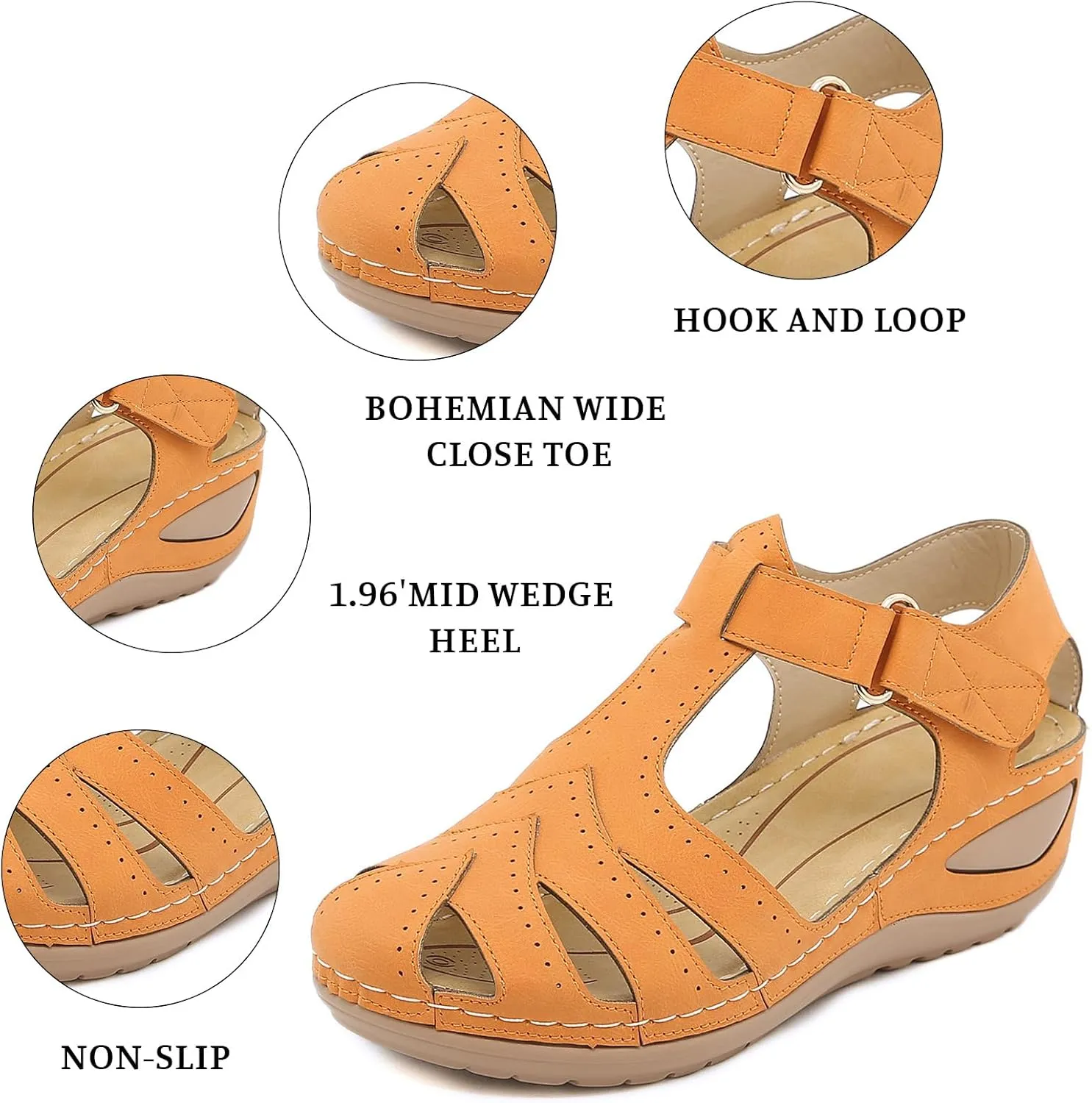 Womens Wedge Sandals Comfortable Closed Toe Wedge Platform Sandals Casual Bohemia Gladiator Outdoor Wedges ollow Out Orthopedic Shoes