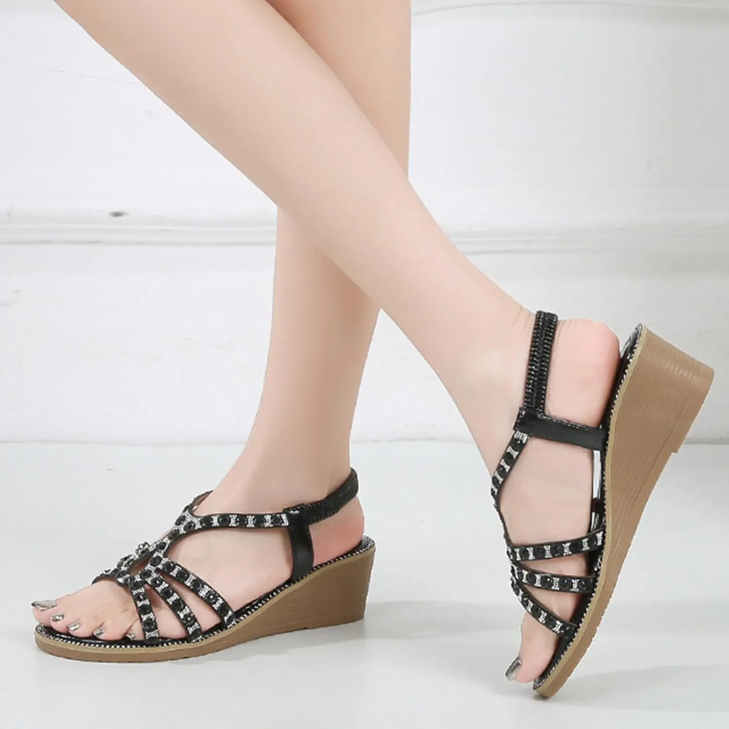 Womens Wedge Sandals Comfortable Summer Platform Casual Dress Women Sandal Flower Low Heel Dressy Sandals