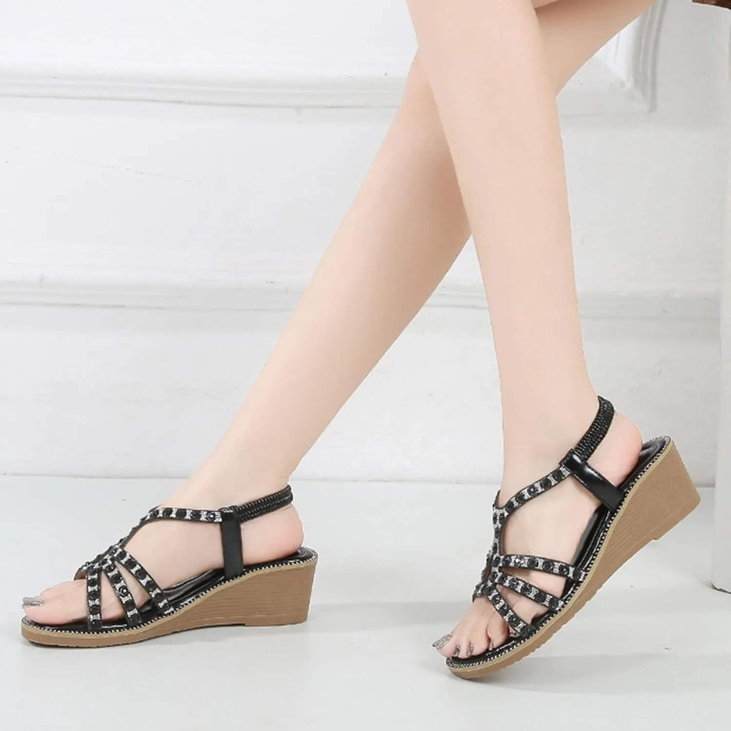 Womens Wedge Sandals Comfortable Summer Platform Casual Dress Women Sandal Flower Low Heel Dressy Sandals