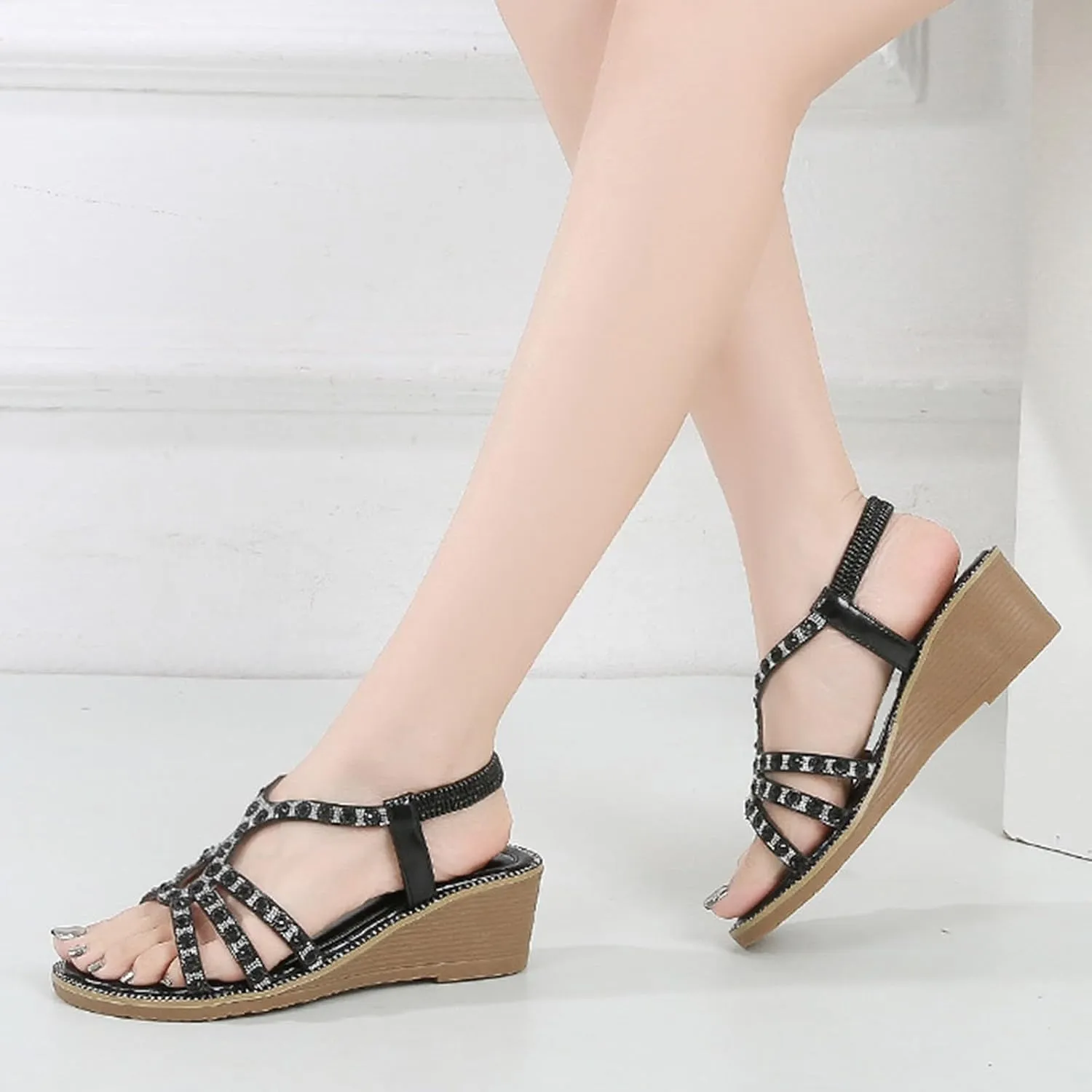 Womens Wedge Sandals Comfortable Summer Platform Casual Dress Women Sandal Flower Low Heel Dressy Sandals