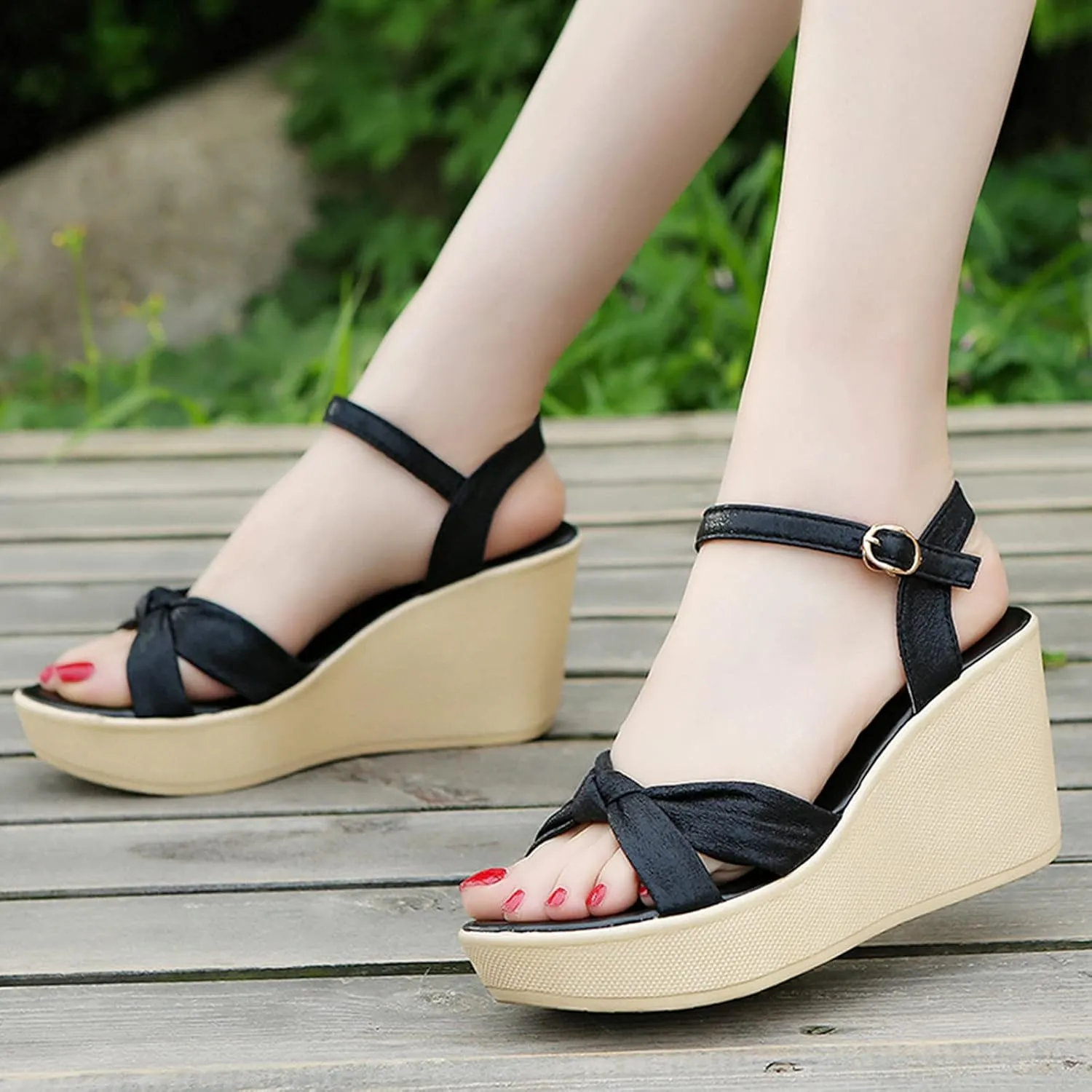 Womens Wedge Sandals Flatform Women Thick Solid Toe Shoes Bottom Bohemian Sandals Wedges Women's Wedges