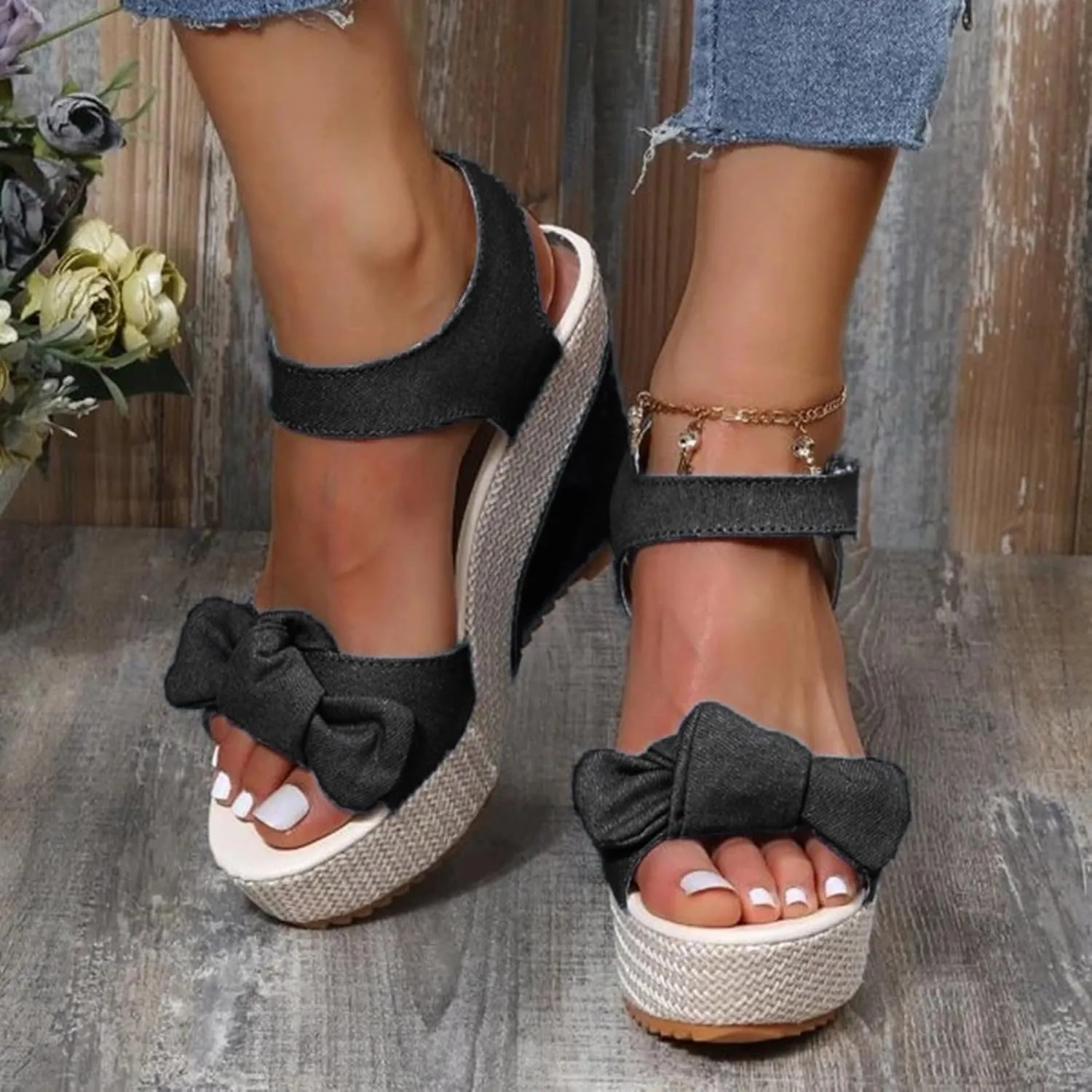 Womens Wedge Sandals Platform Ankle Straps Heel Sandals Anti-slip Comfort Summer Beach Fashion Womens Sandals