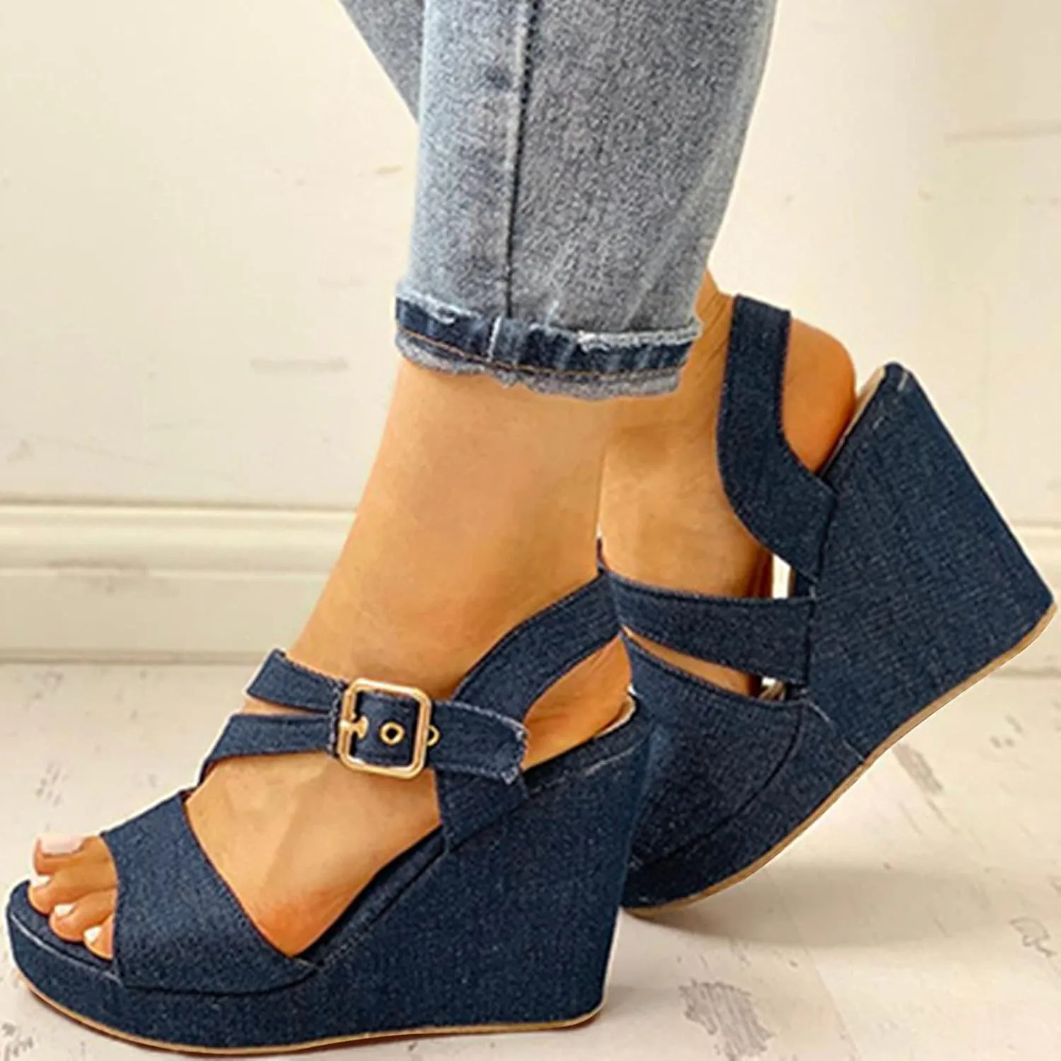 Womens Wedge Sandals Solid Breathable Strap Shoes Toe Casual Wedges Color Sandals Open Women Women's Wedges
