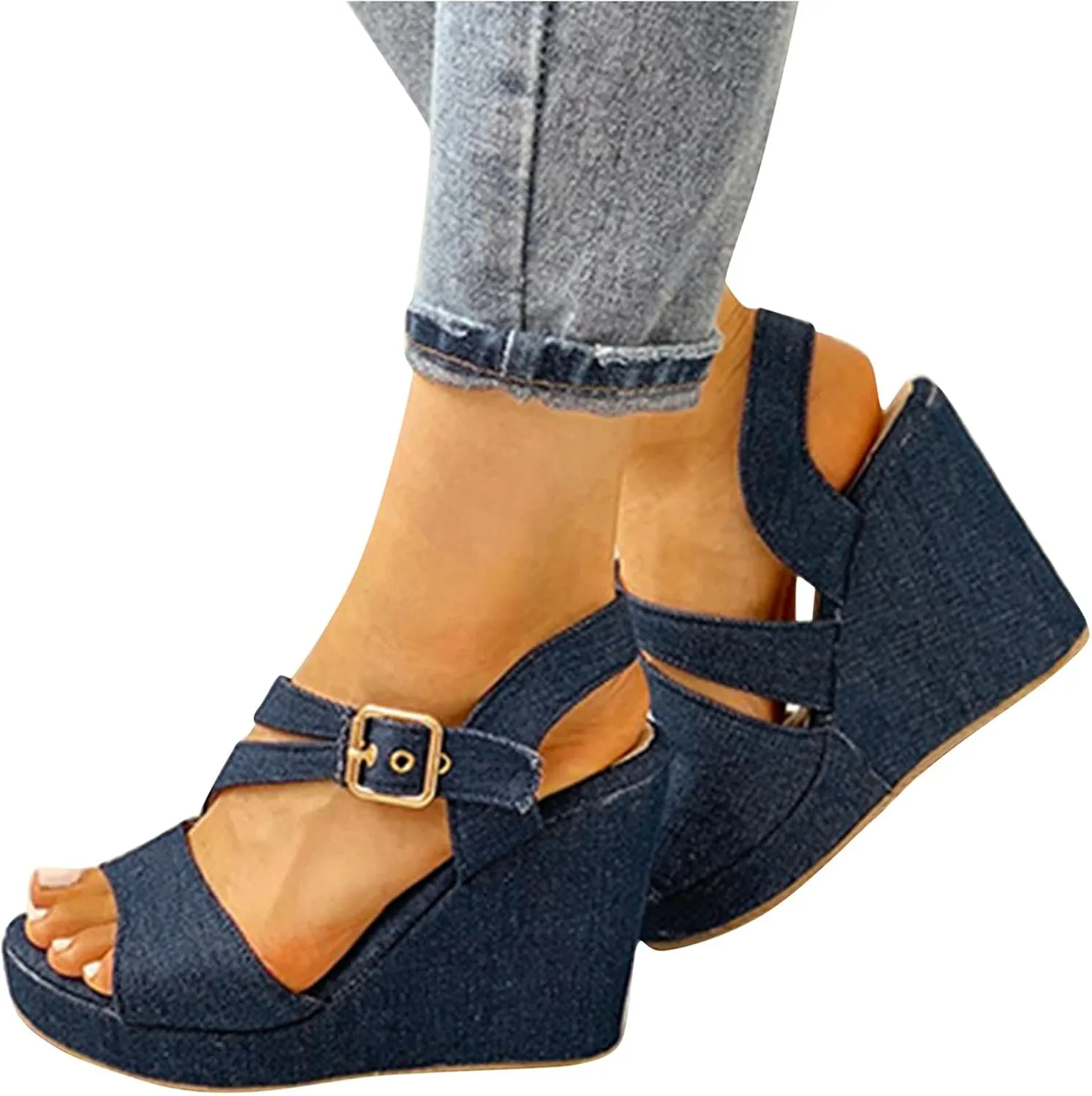Womens Wedge Sandals Solid Breathable Strap Shoes Toe Casual Wedges Color Sandals Open Women Women's Wedges