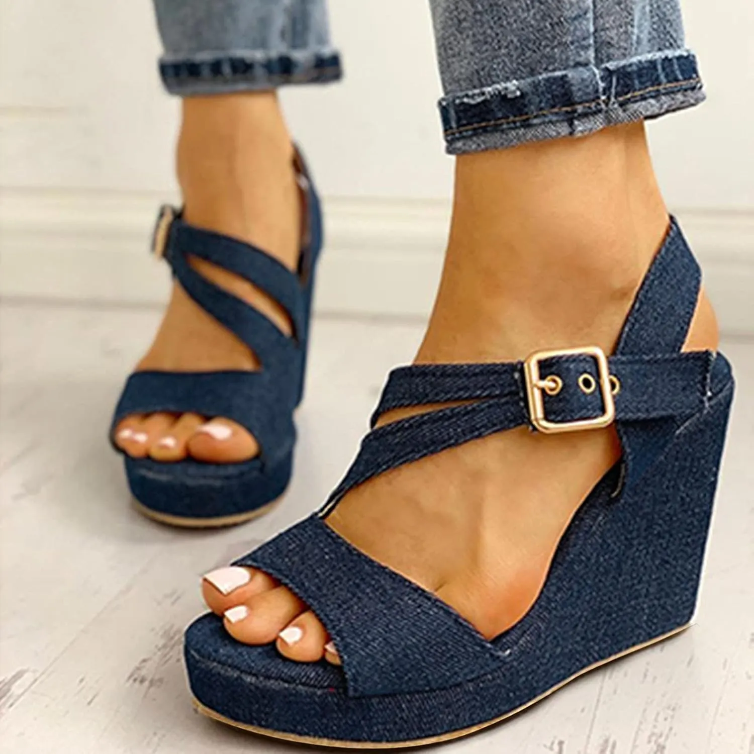 Womens Wedge Sandals Solid Breathable Strap Shoes Toe Casual Wedges Color Sandals Open Women Women's Wedges