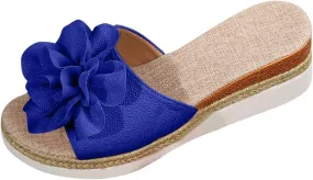 Womens Wedge Slide Sandals Chic Flower Open Toe Comfort Dressy Summer Slip-On Slipper Flatform Espadrilles