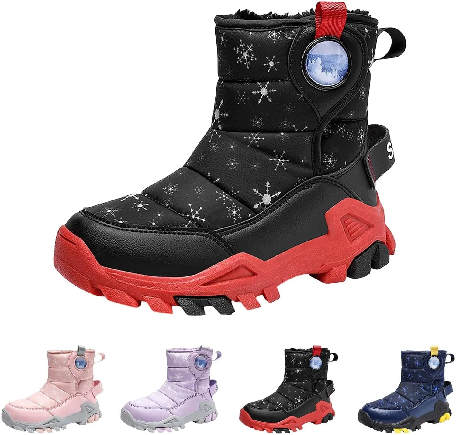 Wterproof Kids Snow Boots Girls Boys Toddlers Fleece Lined Snow Boots For Boys Insulated Non Slip Mid Calf Boots