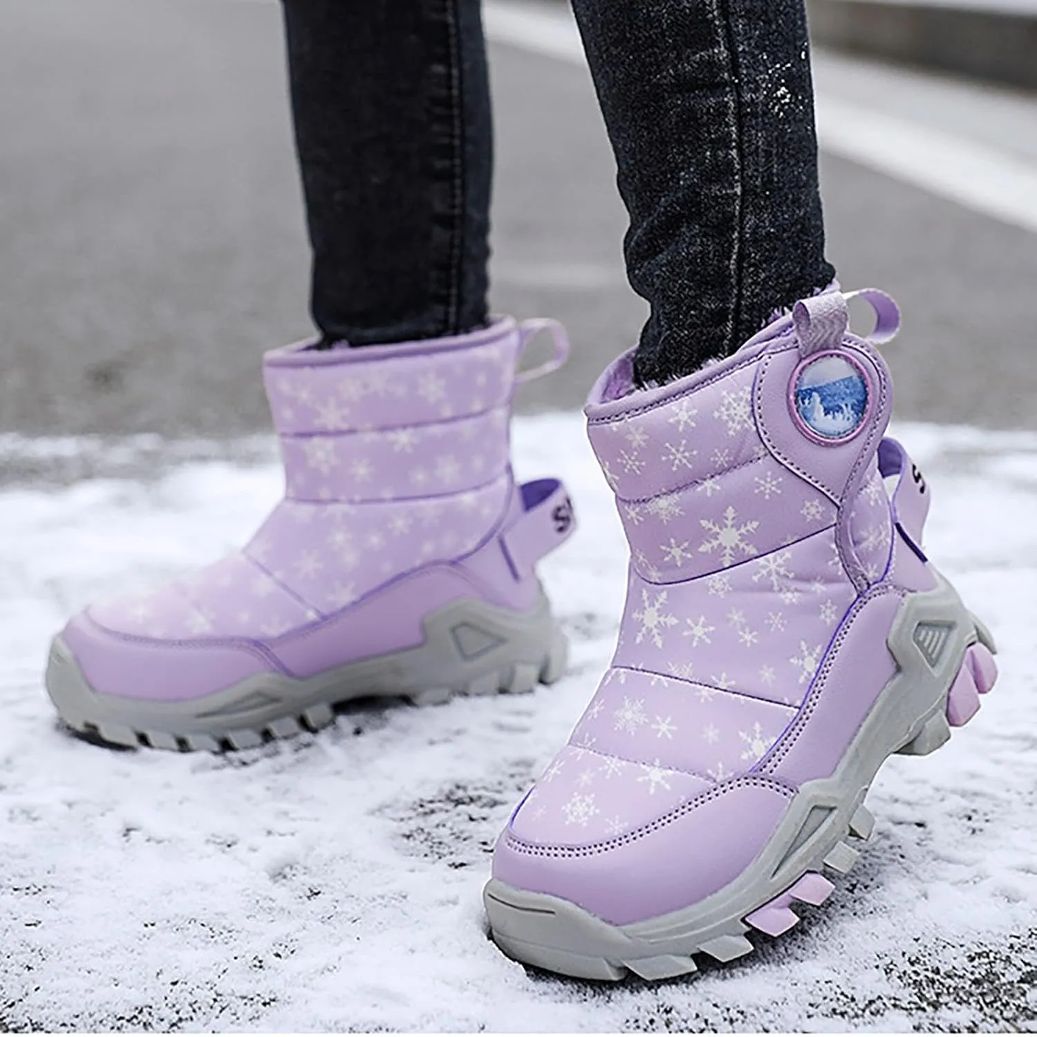 Wterproof Kids Snow Boots Girls Boys Toddlers Fleece Lined Snow Boots For Boys Insulated Non Slip Mid Calf Boots