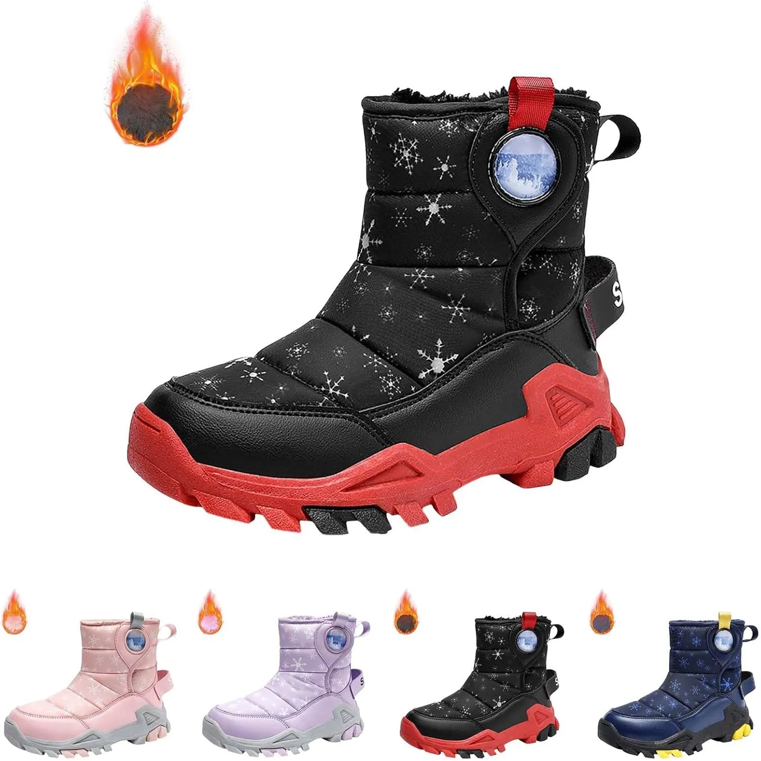 Wterproof Kids Snow Boots Girls Boys Toddlers Fleece Lined Snow Boots For Boys Insulated Non Slip Mid Calf Boots