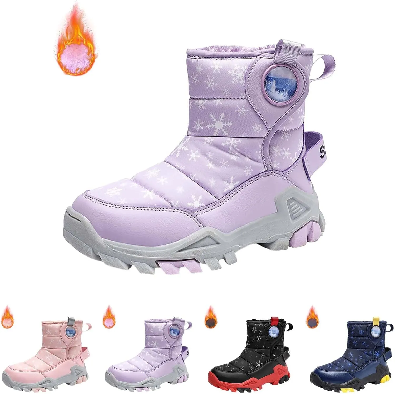 Wterproof Kids Snow Boots Girls Boys Toddlers Fleece Lined Snow Boots For Boys Insulated Non Slip Mid Calf Boots