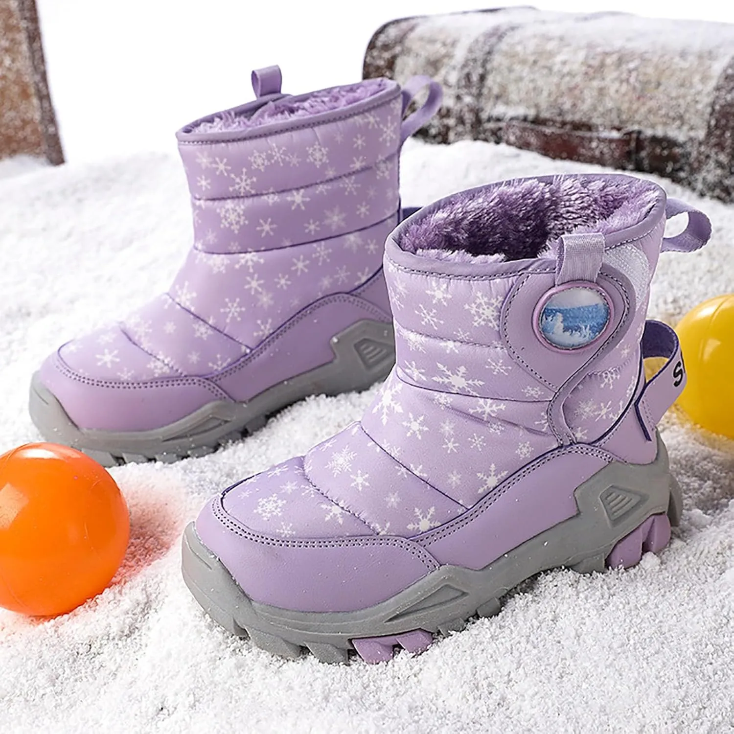 Wterproof Kids Snow Boots Girls Boys Toddlers Fleece Lined Snow Boots For Boys Insulated Non Slip Mid Calf Boots